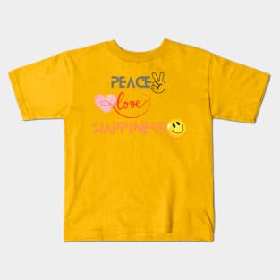 Peace, Love & Happiness - Quote Printed Kids T-Shirt